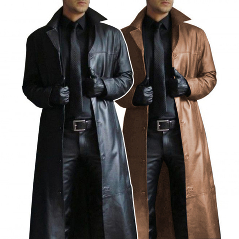 Fashion Men Medieval Steampunk Long, Hooded Leather Trench Coat Jacket