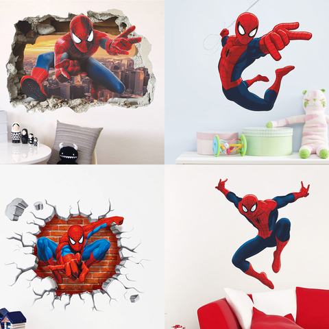 3D Spiderman Super Heroes Wall Stickers For Kids Room Decoration Home Bedroom PVC Decor Cartoon Movie Mural Wall Art Decals ► Photo 1/6