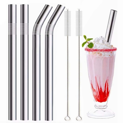 4Pcs Colorful 12mm Reusable Metal Boba Straws with 2 Brush 304 Stainless Steel Straws Set Bar Drinking Bent Straw for Bubble Tea ► Photo 1/6