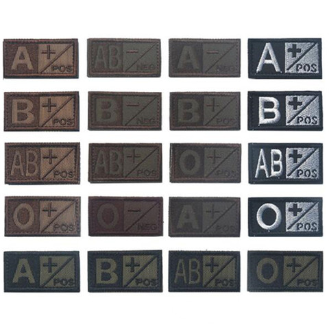 Black Green Military Patch Blood Type Group 3D Embroidery Patches A+ B+ AB+ O+ Positive Tactical Badges brown with Hook&Loop ► Photo 1/6