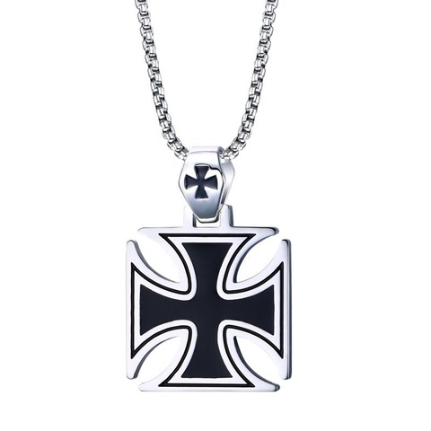 Black Enamel Maltese Cross Temple Templar Knight Cross Men Pendant ► Photo 1/4