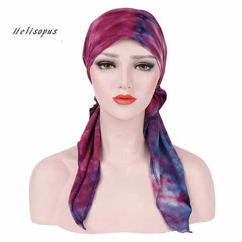 Helisopus Fashion Print Headscarf for Women Muslim Stretch Pre-Tied Turban Bandanas Hair Accessories Head Wrap Cancer Bonnet Cap ► Photo 1/6