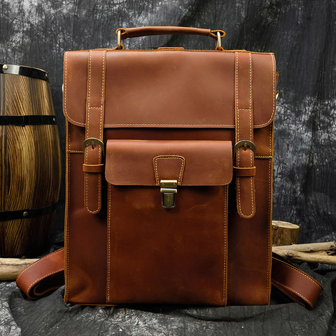 MAHEU Vintage Style Genuine Leather Backpack Crazy Horse Leather Travel Backpack With Revmoable Shoulder Strap Men School Bag ► Photo 1/1