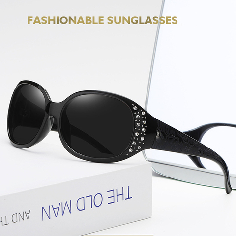 FEISHINI 2022 Plastic Polaroid UV400 Sunglasses Women Oval Brand Sexy Crystal Trendy Black Ladies Retro Goggle Polarized Driving ► Photo 1/6