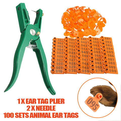 1-100pcs Number Ear Tags Livestock Goat Cow Cattle Sheep Animal ID Lable Ear Tags with Marking Plier ► Photo 1/6