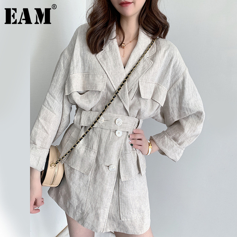 [EAM] Loose Fit Linen Button Split Joint Big Size Jacket New Lapel Long Sleeve Women Coat Fashion Tide Spring 2022 1X5010 ► Photo 1/5