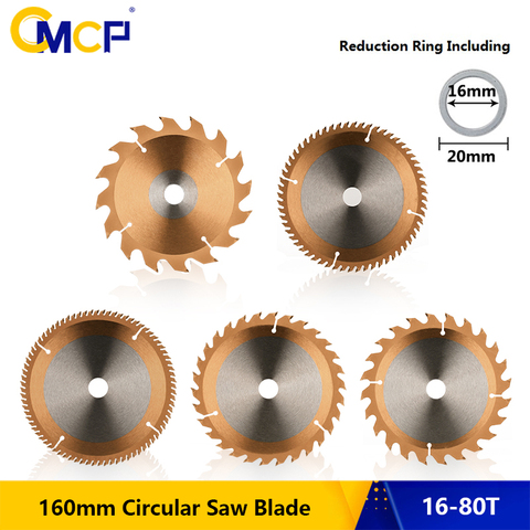 CMCP 160mm TCT Circular Saw Blade For Wood Plastic Acrylic Woodworking Saw Blade 16/24/30/60/80T TiCN Coated Cutting Disc ► Photo 1/6