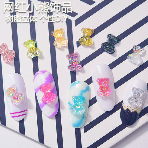 Jelly Color Resin Nail Charms Cartoon Bear Nail Art Decorations Stone For  DIY Manicure Decoration Cute
