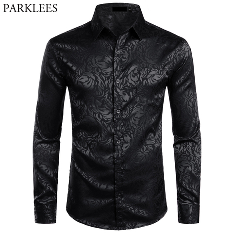 Men's Floral Black Dress Shirts 2022 Stylish New Long Sleeve Steampunk Shirt Men Party Club Bar Social Shirt Male Chemise Homme ► Photo 1/6