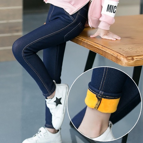 Children's Pants Winter Clothes New Thicker Middle-aged Kids 'Jeans Korean Style Stretch And Cashmere Girls ► Photo 1/6