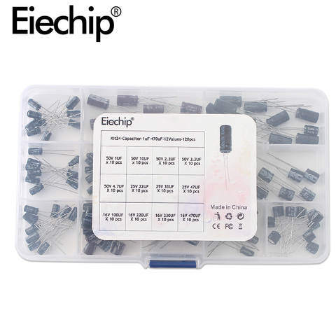 120pcs/lot 12values 1uF-470uF Aluminum Electrolytic Capacitor Assortment Kit 16V-50V electrolytic capacitors assortment box set ► Photo 1/4