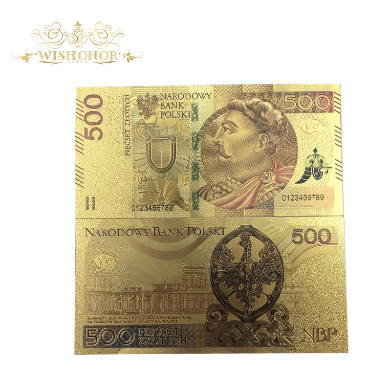 Poland Gold Banknote 500 Paper Money Currency Art Crafts Bill Note for Gifts 
