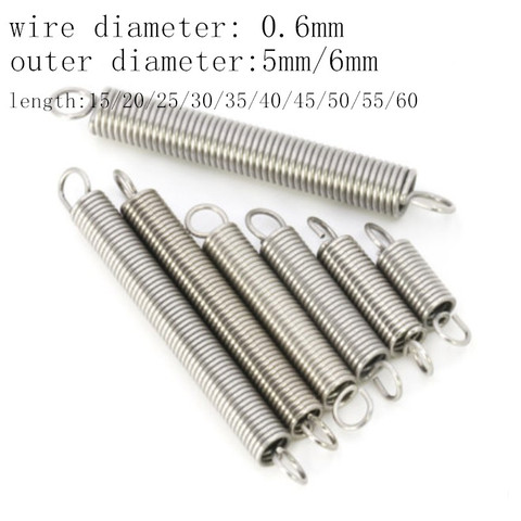 10Pcs Wire Dia 0.6mm 304 Stainless Steel Dual Hook Small Tension Spring  Outer Dia 4mm 5mm 6mm Length 15-50mm ► Photo 1/1