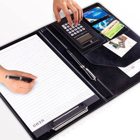 A4 PU Leather Business Padfolio Organizer Case Vintage Binder Business Manager Document Pads Office File Folder with Calculator ► Photo 1/6