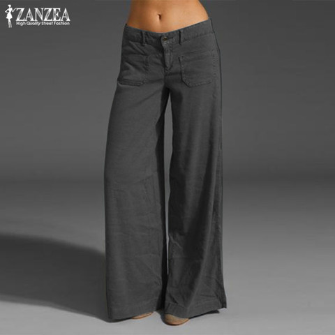 2022 ZANZEA Vintage Elegant Wide Leg Pants Women's Summer Trousers Button Front Zip Turnip Causal Turnip Plus Size Pantalon 7 ► Photo 1/5