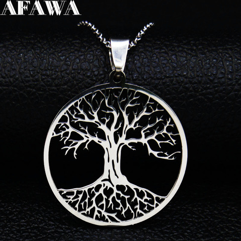 2022 Fashion Tree of Life Silver Color Chain Necklaces for Women Stainless Steel Chain Necklace Jewelry cadenas mujer N42S01 ► Photo 1/6