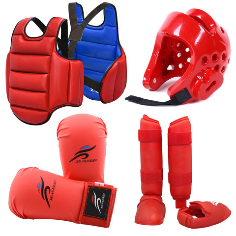 Karate Gloves Taekwondo Dobok Sparring Gear Uniform Set Helmet Shin Guards Boxing Equipment MMA Team Chest Suit Body Protection ► Photo 1/6