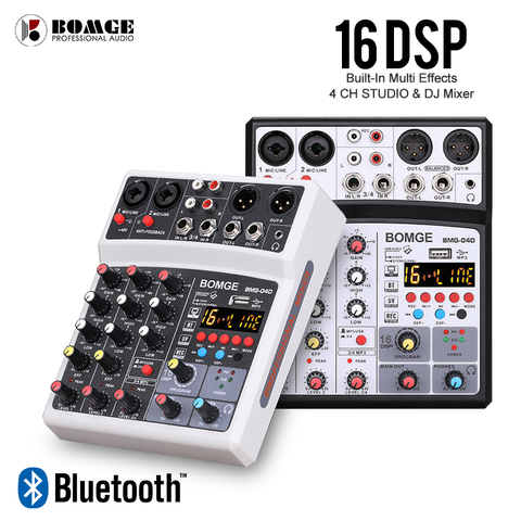4 Channels Audio Sound Mixer Mixing DJ Console USB with 48V Phantom Power 16 DSP Effects ► Photo 1/6