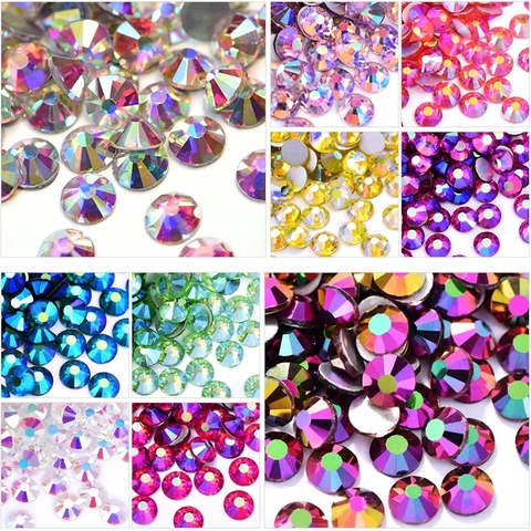 High Quality Glass Flat Back Rhinestones Glitter Crystal AB Stones Glue On  Strass Rhinestone for Nail Art Clothes Decoration