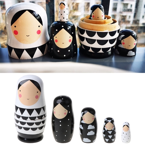 5pcs Set Russian Nesting Dolls Wooden Matryoshka Doll Handmade Painted M89C ► Photo 1/6