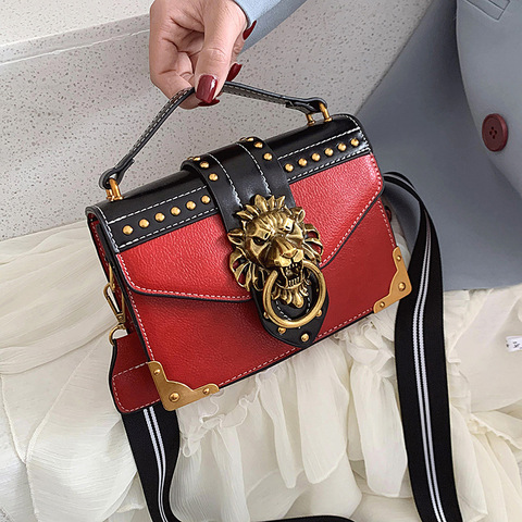 Female Fashion Handbags Luxury Girls Crossbody Bags Totes Woman Metal Lion Head Brand Shoulder Purse Mini Square Messenger Bag ► Photo 1/1