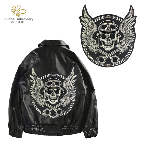 Large Embroidery Skull  Patches for Jacket Back Motorcycle Biker Applique Iron on Badge ► Photo 1/4