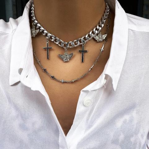 Download Buy Online Multi Layered Curb Cuban Choker Necklace Set Cross Bird Pendant Chain Necklaces Women Hip Hop Jewelry Bijoux Femme Alitools