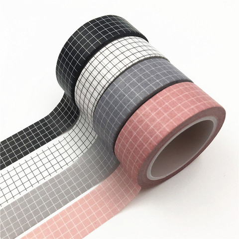 10M Black White Pink Grid Washi Tape Set Japanese Paper DIY Planner Masking Tape Adhesive Tapes Stickers Decorative Stationery ► Photo 1/4