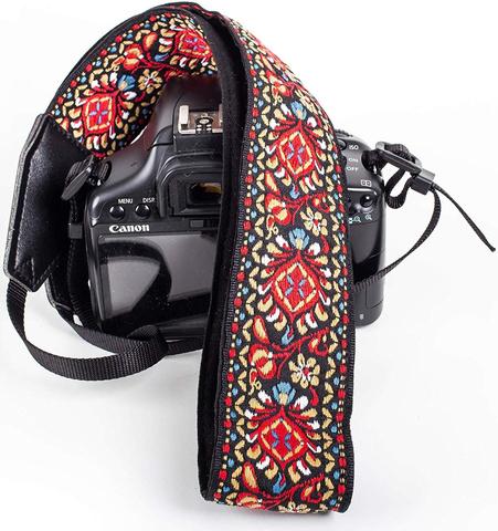 Red Woven Vintage Camera Strap for All DSLR Camera Embroidered Elegant Universal Neck & Shoulder Strap, Floral Pattern Strap ► Photo 1/6