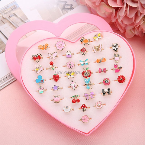 36pcs Children Kids Little Girl Gift, Jewelry Adjustable Rings in Box, Girl Pretend Play and Dress up Rings,Random Shape and Col ► Photo 1/6