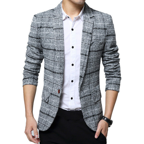2022 Men's Plaid Suit Jacket Spring Autumn Mens Blazers Male Casual Slim FIts Coat Brand Clothing Plus Size 5XL Blazer Masculino ► Photo 1/6