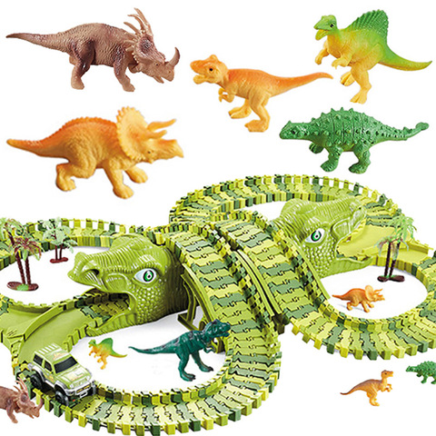 Racing Track Toy Set Dinosaur Railway Toy Car Educational Bend Flexible Track Flash Light Car Toys For Children Boys ► Photo 1/6