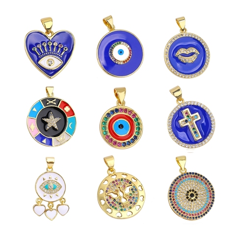 Juya DIY Enamel Charms Supplies Heart Round Shape Greek Evil Eye Charms For Jewelry Making Bracelets Necklace Earrings Handmade ► Photo 1/6