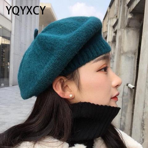 Octagonal Hat Female Beret Women Autumn Winter Knitted Hats For Women Knitting Wool Big Size French Hat Gorras Solid ► Photo 1/5
