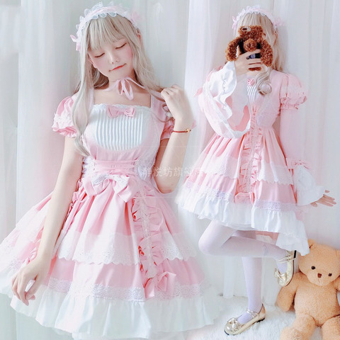 Lolita Gothic Maid Costume Cute Cotton Dovetail Dress Layer Tail Bow Women Anime Halloween Corset Outfit Short Sleeves For Girls ► Photo 1/6