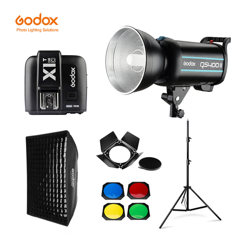 Godox QS400II 400Ws GN65 Professional Studio Flash Strobe + 2.8m Light Stand + 60x90cm Grid Softbox + Trigger + Barn Door Kit ► Photo 1/6