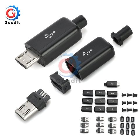 10 sets DIY Micro USB 4 Pin Male Plug Connectors Connector Kit w/ Covers Black Welding Data OTG line Interface ► Photo 1/6