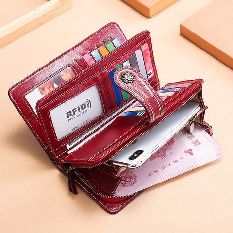 New Genuine Leather Women Wallets Rfid  Female Leather Purse Long Ladies Wallet Phone Case Woman Wallet And Purse Card Holder ► Photo 1/6