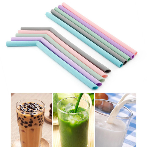 Kitchen Accessory Reusable Silicone Drinking Straws Foldable Flexible Straw with Cleaning Brushes Kids' Party Supplies Bar Tools ► Photo 1/6