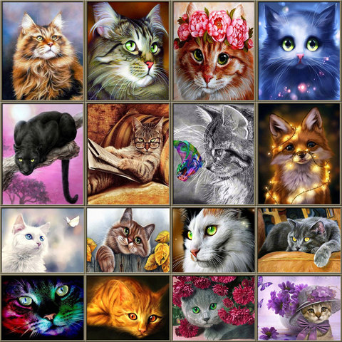 Diamond Embroidery Cats Cross Stitch Diamond Painting Cat Diamond Mosaic  Animals Rhinestone Kits Home Decor