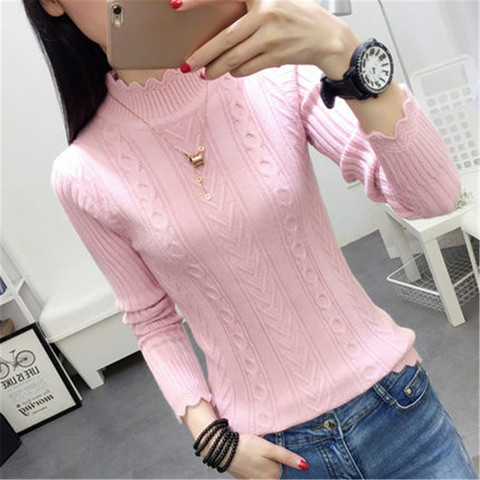 2022 Korean autumn winter sweater female half turtleneck long sleeve bottoming Shirt Short slim slim knit thickened solid twist ► Photo 1/6