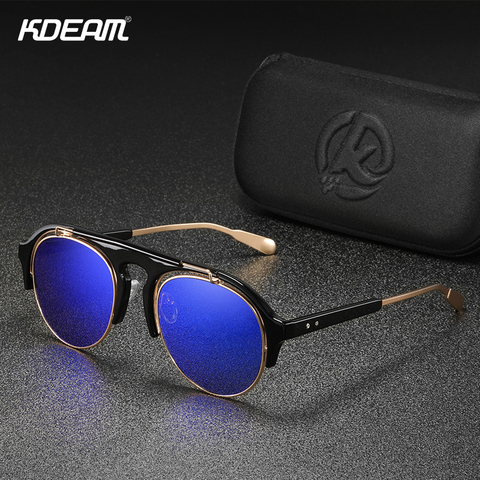 KDEAM New Steampunk Sunglasses Men Round Shades HD Coating Mirror Sun Glasses Male With Case ► Photo 1/6