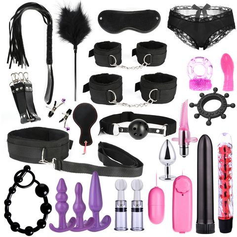 13/15/17/26pcs BDSM Bondage Restraint Kit Bullet Vibrator Handcuff Whip Mouth Gag Anal Bead Butt Plug Adult Game Props ► Photo 1/6