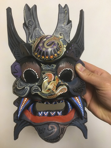 China Buddhism Old Wood Handwork Carve Buddha Head Painted Mahakala Mask Statue ► Photo 1/4