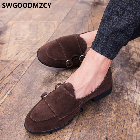 Double Monk Strap Shoes Brown Dress Loafers Men Dress Shoes Italian Wedding Dress 2022 Coiffeur Office Shoes Men Formal Dress ► Photo 1/6