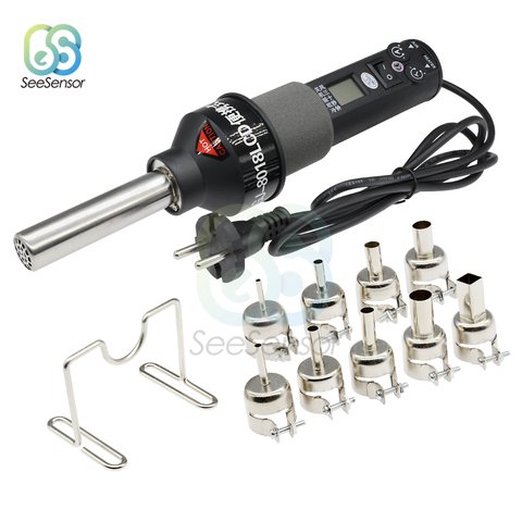 Hot Air Blower Heat Gun 8018LCD 220V 450W Rework Soldering Station Welding Solder Iron EU Plug + 9 Nozzles ► Photo 1/6