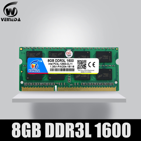 VEINEDA Laptop Ram DDR3L 4GB 8GB 1600 PC3-12800 204PIN Memory DDR3L 1333 PC3-10600 Sodimm Ram Compatible Intel ddr3 Motherboard ► Photo 1/5