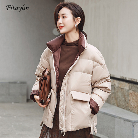 Fitaylor New Women White Duck Down Jacket Winter Stand Collar Loose Down Coat Female Warm Short Snow Outwear ► Photo 1/6
