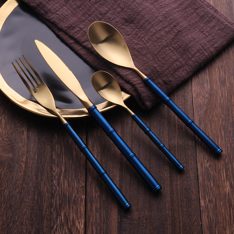 New Blue Gold Cutlery Set Tableware Kit Flatware Sets 304 Stainless Steel Kitchen Cutlery Drop Ship Fork Spoon Knife Set ► Photo 1/6