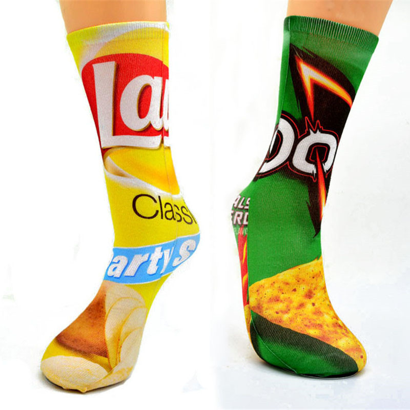 Men Women Girl Art Long Socks Funny Unisex printing Potato chips Knee High Socks 